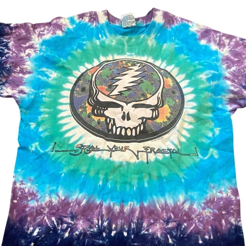 Vintage 1993 Grateful Dead Steal Your Fractal Tie Dye Shirt Liquid Blue‎ Large